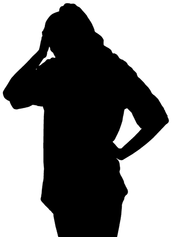 Reflective silhouette of woman holding head on transparent background