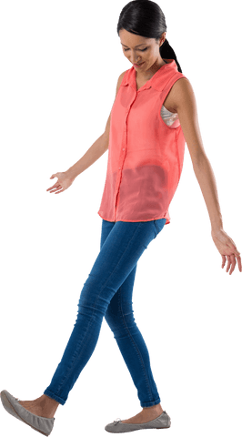 Smiling Caucasian Woman Walking on Transparent Background
