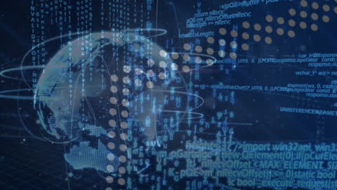 Digital Data Stream Surrounding Globe in Cyberspace