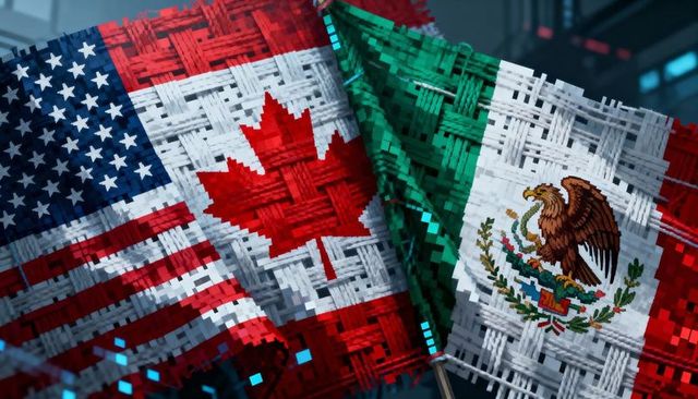 Woven voxel flags united states canada mexico waving in digital mosaic studio