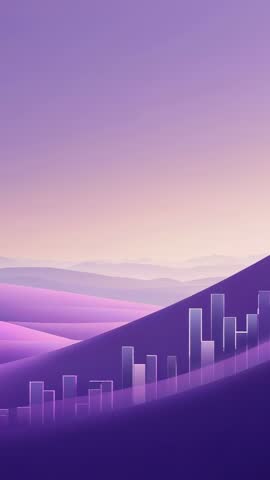 Looping Vertical Video Showing Rising Glass Bars Over Purple Dunes Under Gradient Sky