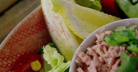 Fresh tuna salad with lettuce, cherry tomatoes and corn