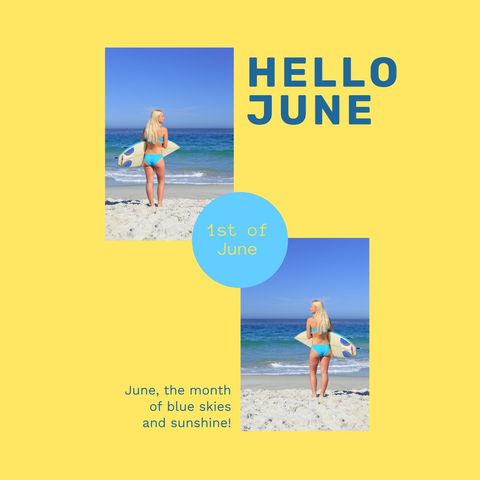 Woman with Surfboard on the Beach Welcoming June - Download Free Stock Templates Pikwizard.com