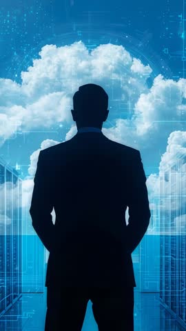 Executive Stepping Toward Cloud Computing Future in Futuristic Datacenter Vertical Video