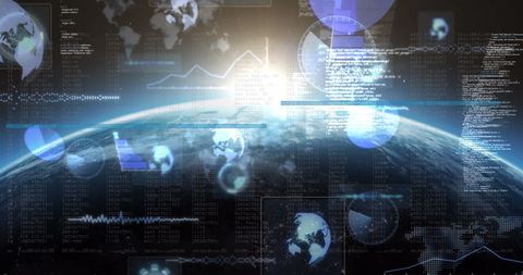 Global Data Processing on Digital Interface with Earth's Horizon - Download Free Stock Images Pikwizard.com