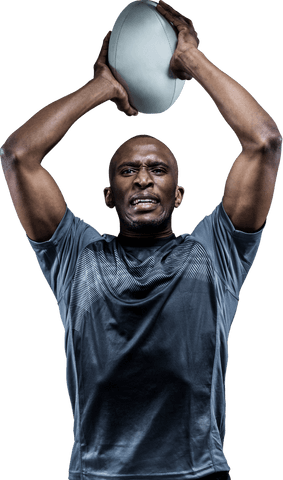 Determined Athlete Holding Rugby Ball, Transparent Design