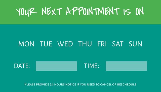 This vibrant appointment reminder template features a colorful design with days of the week. It includes editable fields for the date and time, ideal for professionals needing appointment notices. Perfect for medical offices, salons, consultants, and other appointment-based businesses to keep clients informed and schedules organized.