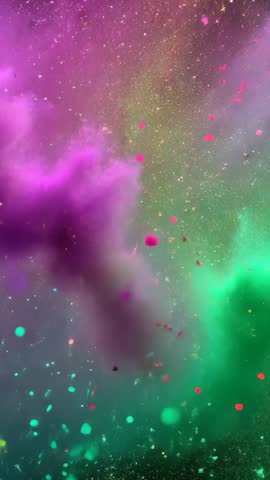 Vertical Video Showing Vibrant Pigment Explosion Swirling Colorful Powder Clouds