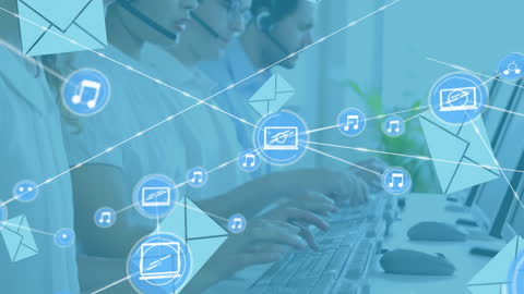 Customer Service Team with Digital Network Overlay