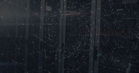 Data Center Network with Glowing Server Racks and Digital Connections