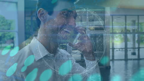 Caucasian Businessman Engaged in Multimedia Interface