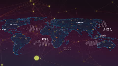 Digital World Map with Network Connections Illuminated