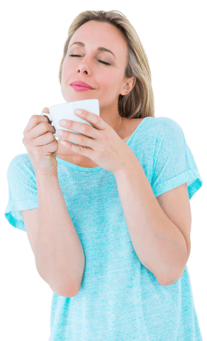 Serene Woman Sipping Coffee on Transparent Background - Download Free Stock Videos Pikwizard.com