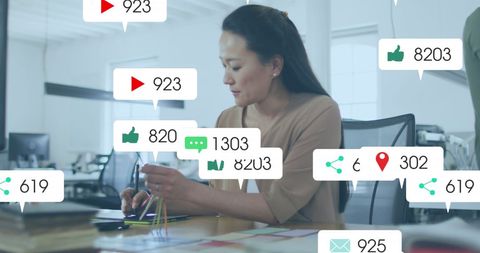 Businesswoman Engaging with Social Media Analytics