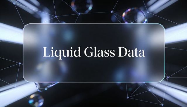 Liquid glass data panel with glowing network nodes, futuristic digital ui