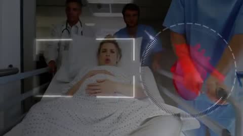 Paramedics Steaming Down Corridor with Heart Monitor Overlaid