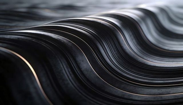 Dark Metallic Waves with Copper and Gold Highlights, Abstract Glossy Layered Fluid Contours