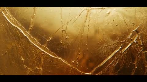 Macro View of Crackled Gold Panel with Warm Backlighting