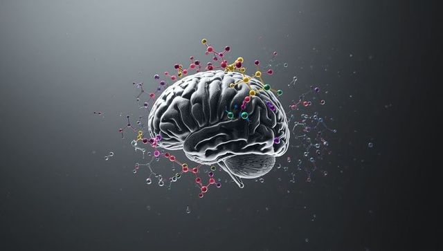 3D Brain Model with Colorful Molecular Structures and Neural Networks