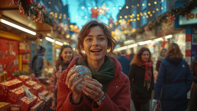 Festive Holiday Market Stroll with Joy and Laughter