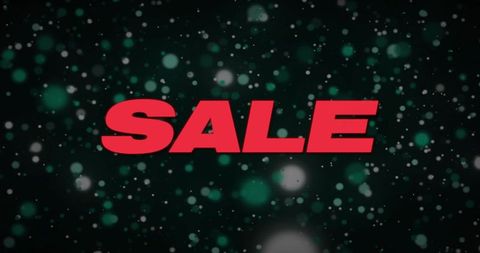 Bold red sale typography over green bokeh lights for seasonal promotion