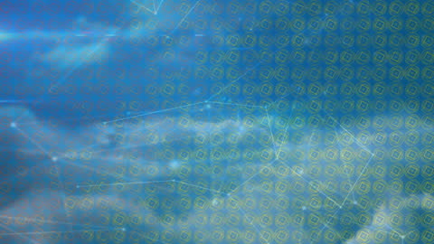 Network Connections Overlaying Blue Sky with Clouds