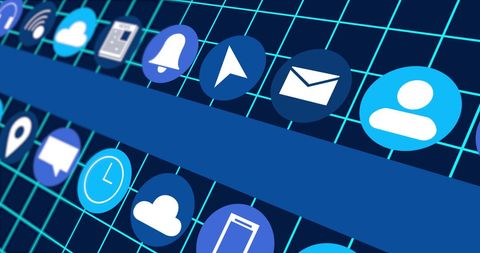 Digital Icons on Grid with Blue Stripe Social Media Concept - Download Free Stock Images Pikwizard.com