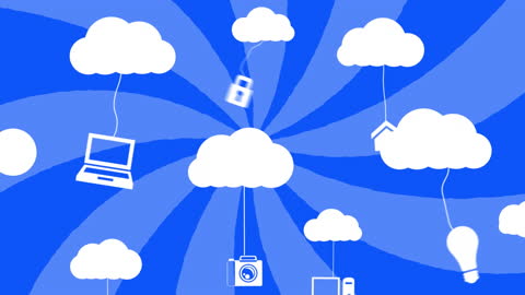 Cloud Connection Concept with Technology Icons on Blue Background