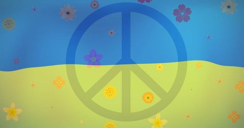 Peace Symbol Among Blossoming Colors Under Blue Skies