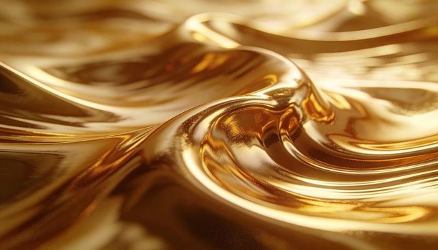 Molten gold waves glossy liquid metal texture shimmering luxury abstract background