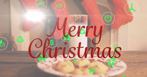 Festive Merry Christmas Text with Eco-friendly Icons
