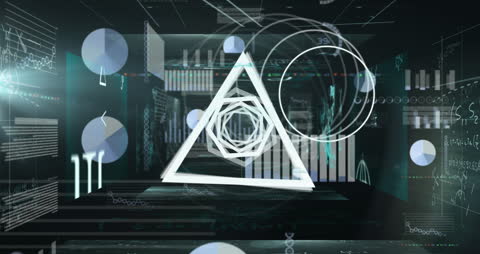 Digital Futuristic Interface with Geometric Shapes and Data