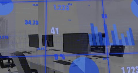 Digital Data Analytics Overlay in Modern Office - Download Free Stock Images Pikwizard.com