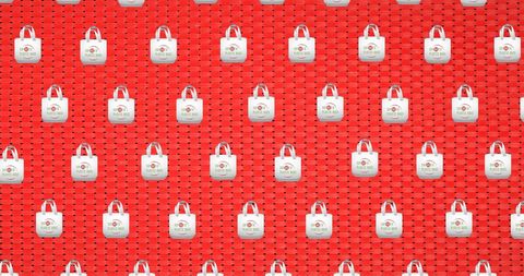 Patterned red background with no plastic bag symbol