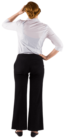 Transparent View of Businesswoman Standing with Hand on Head