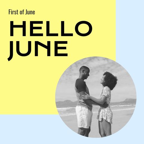 happy couple welcoming june by seaside - Download Free Stock Templates Pikwizard.com