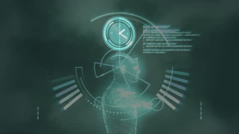 Digital Interface Animation with Clock and Data Overlay