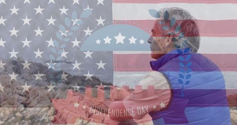 Senior Man Celebrating Independence Day by the Sea