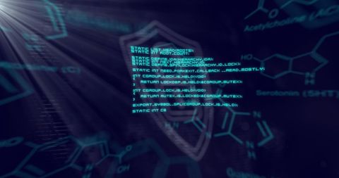 Cybersecurity Abstract with Code Overlay on Chemical Formulas - Download Free Stock Images Pikwizard.com