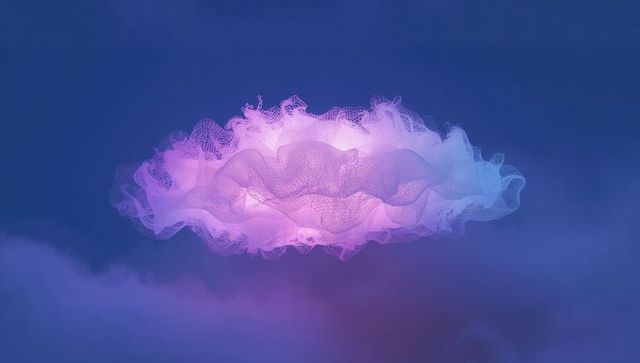 Ethereal Mesh Cloud Sculpture Illuminated in Dark Gallery