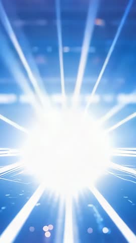 Rising luminous orb radiating beams over digital grid, sci-fi vertical video loop