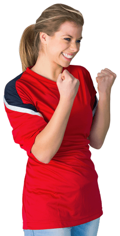 Cheerful Female Football Fan in Red Celebrating Success Transparent Background