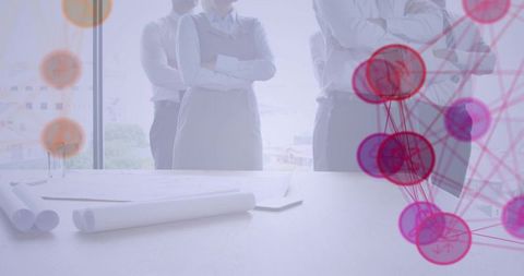 Collaborating Over Blueprints with Digital Network Overlay in Modern Office