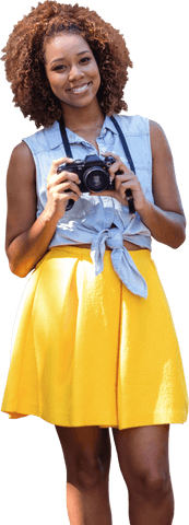 transparent young woman smiling while holding camera - Download Free Stock Videos Pikwizard.com