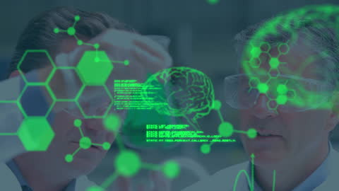 Innovative Scientists Analyzing Virtual Scientific Data Projections