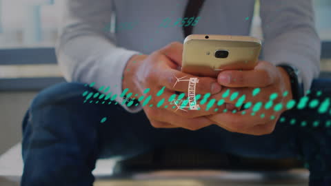 Animated Euro Banknotes Over Man Using Smartphone