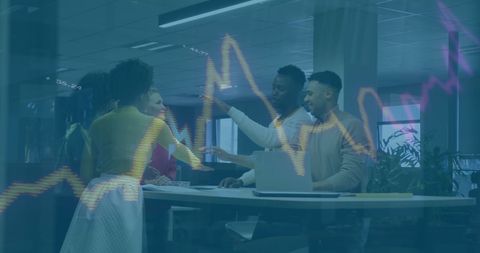 Team Collaboration Amid Digital Financial Data Overlay