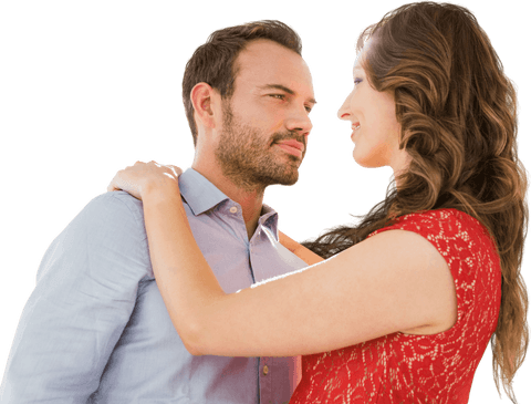 Transparent romantic couple gazing into each other's eyes