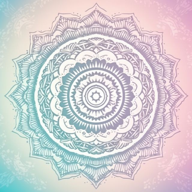 White mandala design on blue and purple background, created using generative ai technology. Colour, pattern, design, symbol and spirituality concept digitally generated image.