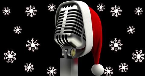 Retro Microphone with Santa Hat Surrounded by Snowflakes - Download Free Stock Images Pikwizard.com
